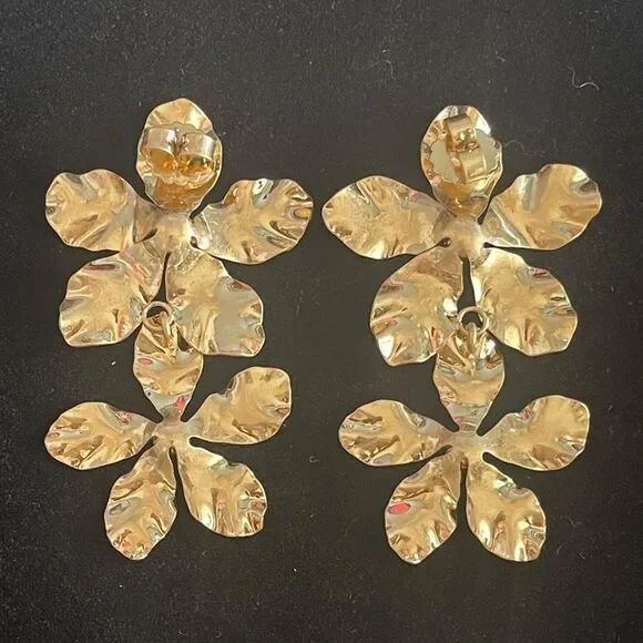 Anthropologie Gold Cherry Blossom Earrings NWOT - Picture 2 of 3